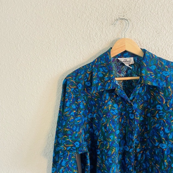 Vintage Notations Blue Jewel Tones Button Up Blouse - Picture 2 of 9